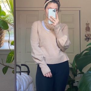 MADEWELL Cropped V Neck Balloon Sleeve Sweater